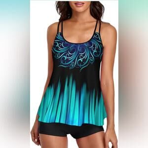 2025 Tankini Swimsuits Tummy Control Flowy Swimwear 2 Piece Bathing suit XXL